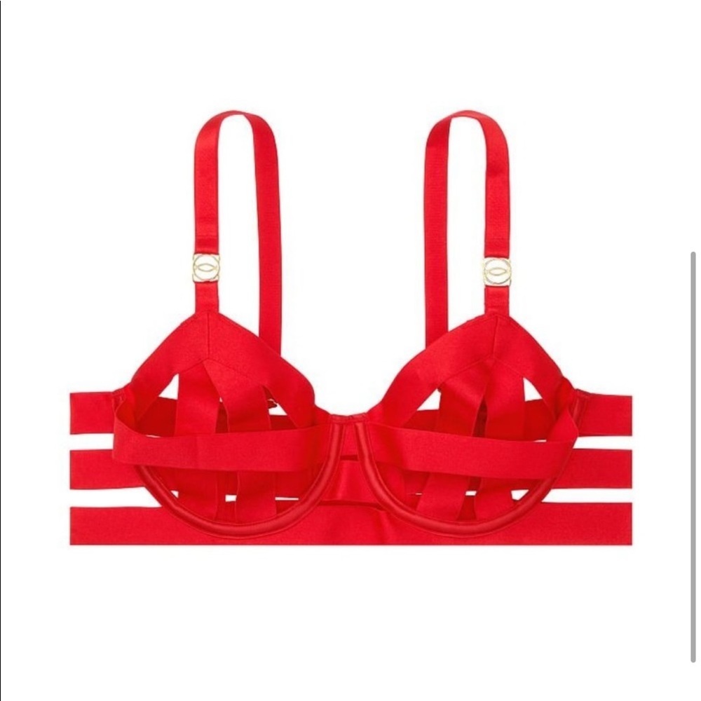 Victoria’s Secret Red Unlined Strappy Banded Demi Bra 36DD - Picture 3 of 12